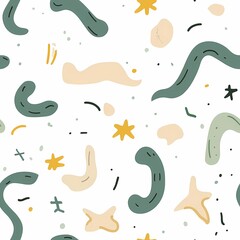 Minimalist Seamless Pattern with Abstract Worms and Stars

