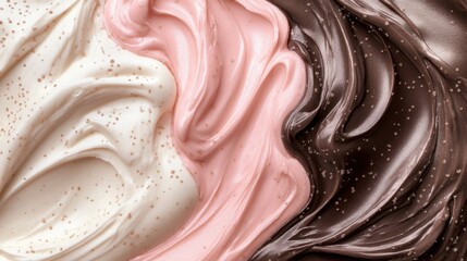 Close-up of melted chocolate and creamy swirl with a delicious, flowing texture