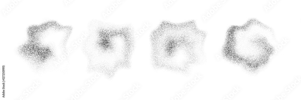 Leinwandbilder Fluid stippled gradient drop shapes. Grainy spray spots and stains. Black dotted liquid object set. Noise splashes and splatters forms. Dissolve sand dust texture. Vector fading halfton elements
