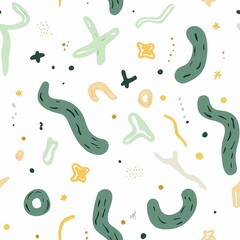 Minimalist Seamless Pattern with Abstract Worms and Stars

