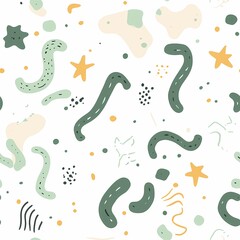 Fototapeta premium Minimalist Seamless Pattern with Abstract Worms and Stars
