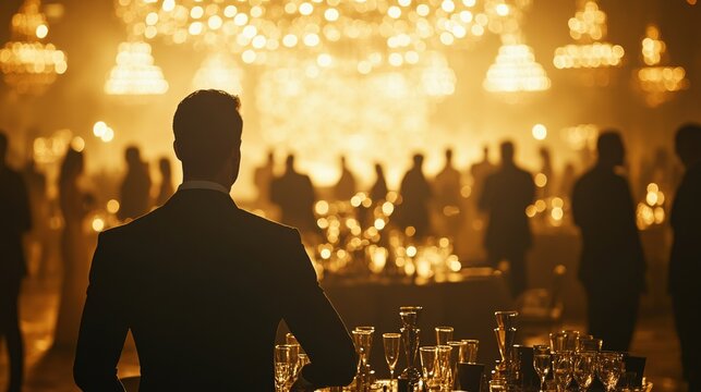 Assassination attempt during a prestigious award ceremony. Featuring a figure posing as a waiter