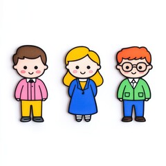 Colorful Cartoon Characters of Boy, Girl, and Nerdy Male with Bright Clothing and Cheerful Expressions