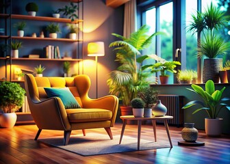 Fototapeta premium Modern Living Room Interior Design with Comfortable Armchair, High Depth of Field Stock Photo