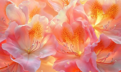 Fototapeta premium A vibrant arrangement of pink flowers with glowing centers, set against a soft, dreamy background