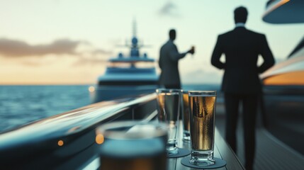 Assassination attempt during a prestigious yacht party. Featuring a figure disguised as a crew member