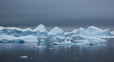 Ethereal Arctic wilderness, where vast ice fields and shifting glaciers sculpt a world in constant flux, urging humanity to embrace adaptation and reverence for nature&rsquo;s grandeur