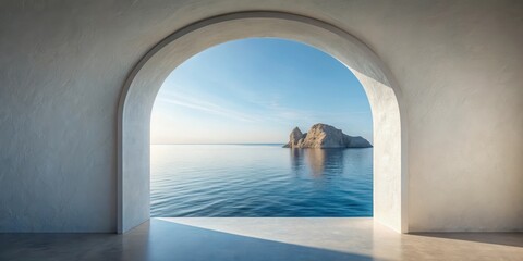 Fototapeta premium Serene Seascape Viewed Through an Architectural Archway, Offering a Tranquil Coastal Vista