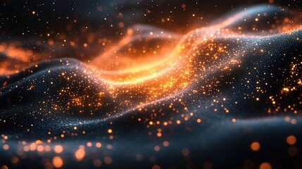 Glowing particles flowing, dark background, abstract design, website use