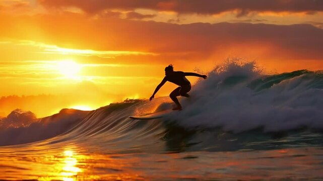 A man is surfing in the sea in the afternoon
