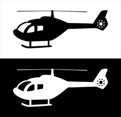 silhouette of helicopter. black and white copter.