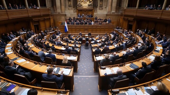 Inside Legislative Assembly with Members Engaged in Discussion and Decision Making : Generative AI