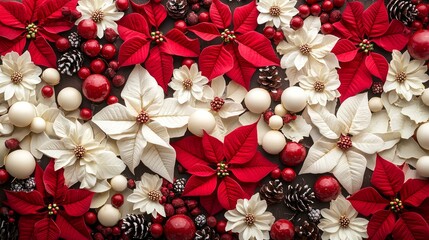 Festive Christmas Arrangement of Poinsettia and Decor