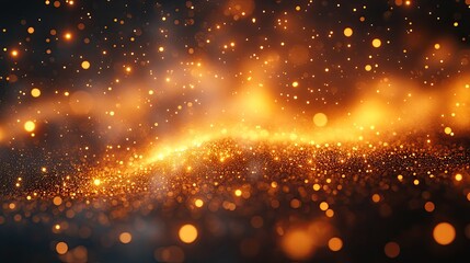 Obraz premium Golden glitter wave, dark background, bokeh, abstract, design