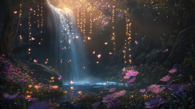 hyperreal waterfall flowing