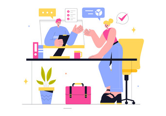 Freelancing and Gig Economy Vector Illustration featuring Finance, Freelance Contracts, Temporary Employment, Business Success, and Bar Charts