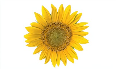 Fototapeta premium A vibrant sunflower blooms against a white background, showcasing its intricate center and petals