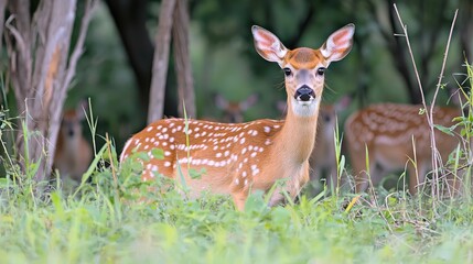 White-tailed deer fawn in grassy field