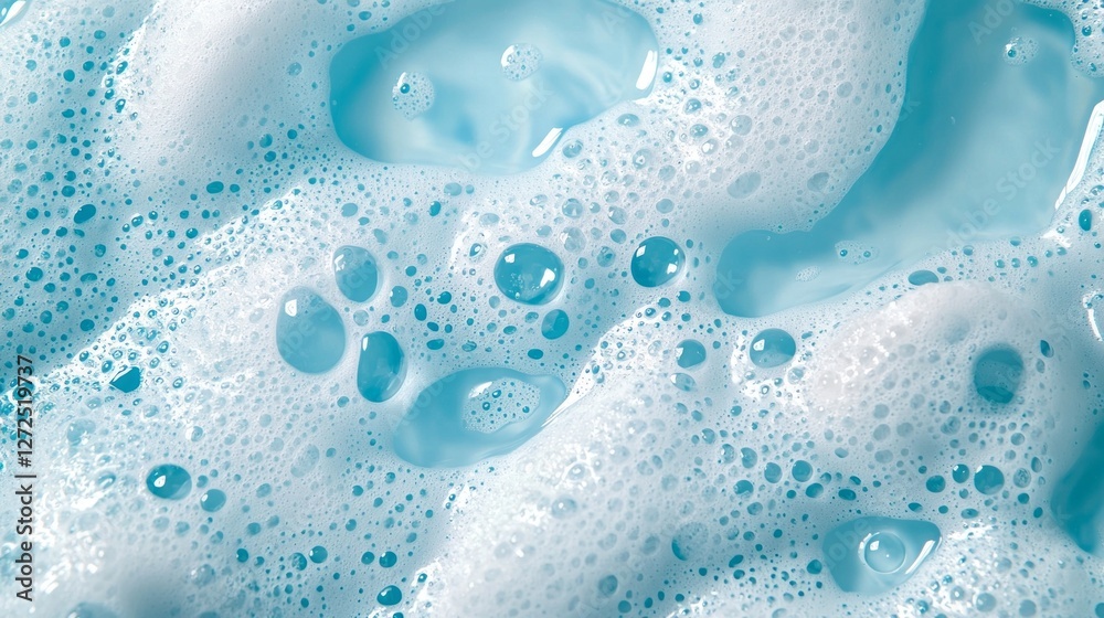 Poster vibrant blue soap foam swirls together in a captivating dance of bubbles, creating a serene atmosphe