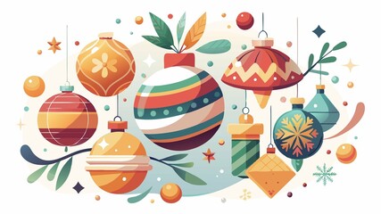 Fototapeta premium The rich textures of a rustic wooden background provide a warm and inviting backdrop for a creative flat lay of holiday ornaments and ribbons, their vibrant colors and elegant designs creating a visu