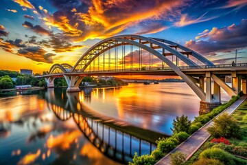 Naklejka premium Nashville Cumberland River Bridge Aerial Dusk - Korean War Veterans Memorial