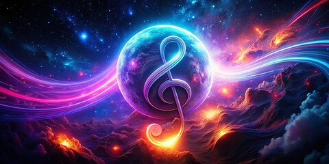 Obraz premium Neon Music Note Tattoo: Surreal Photography Stock Image