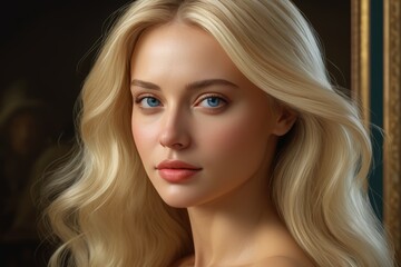 Naklejka premium blond woman with blue eyes and long hair posing for a picture