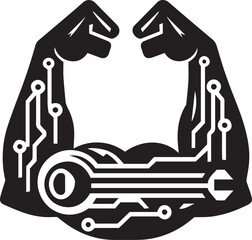 Arms Biceps Gym Bodybuilder silhouette, Muscular bodybuilder biceps vector silhouette on isolated white background. 