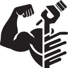 Arms Biceps Gym Bodybuilder silhouette, Muscular bodybuilder biceps vector silhouette on isolated white background. 
