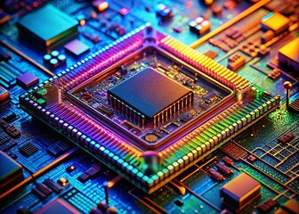 Obraz premium Next-Gen AI Microprocessor: Macro Close-up of Advanced Energy-Efficient Computer Chip Technology