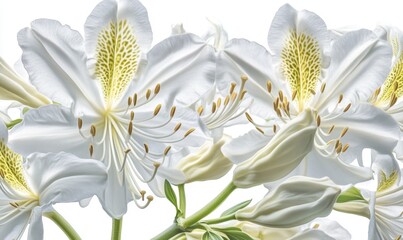 Fototapeta premium Close-up of elegant white lilies in full bloom, showcasing intricate details against a soft background