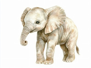 Obraz premium Watercolor baby elephant illustration adorable soft gentle cute wildlife safari nursery art isolated pastel animal African nature playful charm sweet jungle delicate artistic hand-drawn calm fun tiny