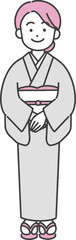 着物を着て笑顔で立つ若い女性のイラスト
