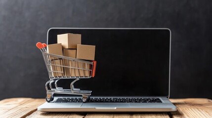 Shopping Cart on Laptop, Online Shopping Concept