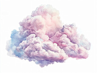 Fototapeta premium Watercolor fluffy cloud illustration soft pastel sky dreamy pink blue cotton texture hand drawn ethereal floating shape isolated airy nature kid story book motion haze puffy misty gentle clipart