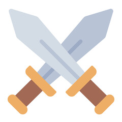 Crossed sword flat icon representing combat mode, martial arts, and fighting scenarios