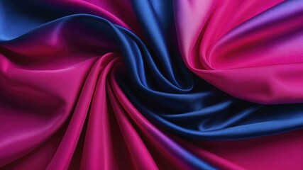 Digital abstract image of smooth, flowing pink and blue fabric creating depth with a glossy, reflective texture.