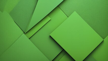Digital artwork featuring overlapping green geometric shapes in various shades of green.