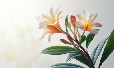Fototapeta premium Delicate flowers bloom gracefully against a soft, blurred background, evoking tranquility and beauty