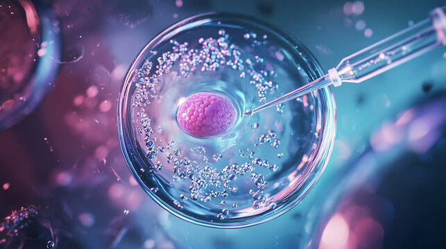 In vitro fertilization process with petri dish and pipette