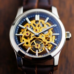 Fototapeta premium Elegant close-up of a mechanical watch showcasing intricate golden gears