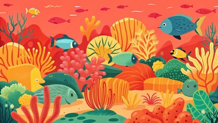 Fototapeta premium Vibrant Underwater Ecosystem Coral Reefs Digital Illustration Marine Life Colorful Aquatic Environment