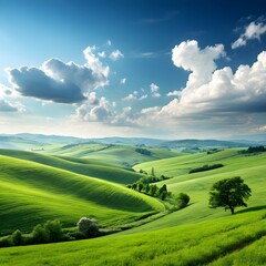 Obraz premium Rolling Green Hills Under a Clear Sky