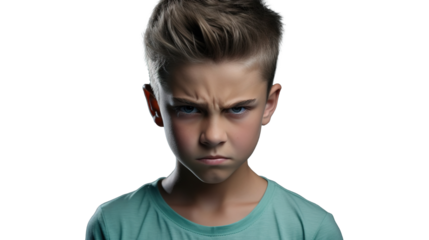 Angry Mad Upset Boy Looking at the Camera Isolated on Transparent PNG Background

