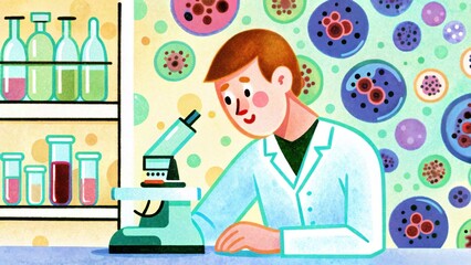 Scientific Research in a Laboratory Microscope Analysis Colorful Background Educational Environment Close-Up View Microbiology Exploration