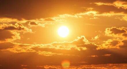 AI image a brilliant sun shines brightly through dramatic orange clouds, radiating warmth and creating a stunning, celestial display of natural beauty.