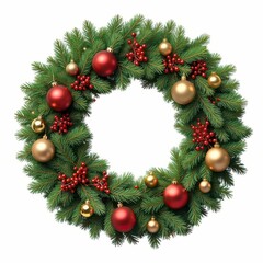Festive Holiday Wreath with Red and Gold Ornaments for Christmas Season Decorations and Celebrations