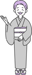 案内する着物姿のシニア女性のイラスト
