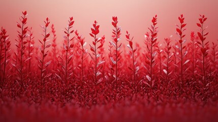 Crimson Meadow: A Surreal Digital Landscape of Red Plants