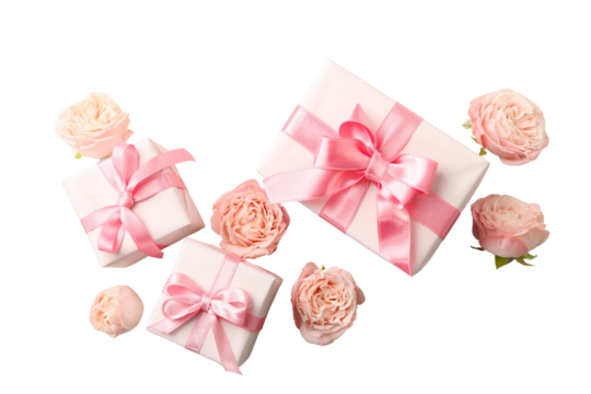 PNG, March 8. Gifts with flowers, isolated on white background. - Powered by Adobe